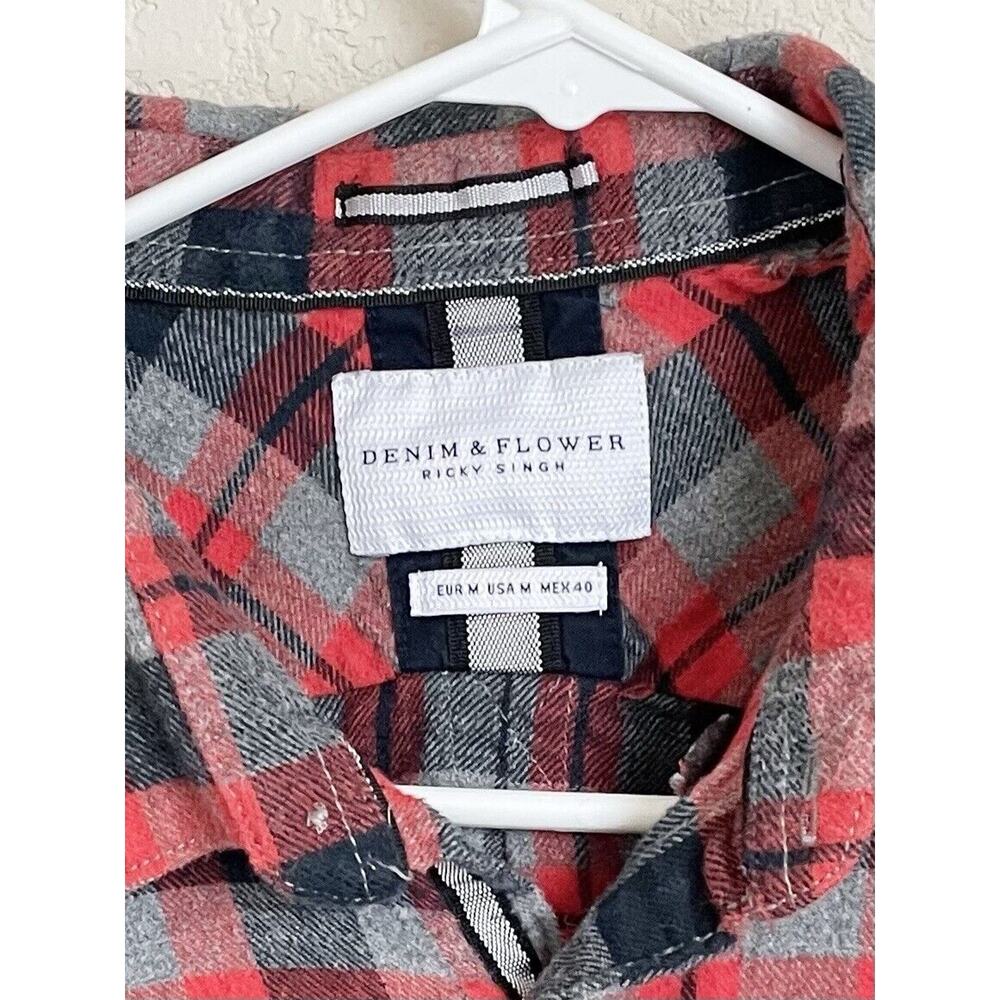Denim & Flower Mens Medium Red 100% Cotton Flannel Button Up Shirt Preowned - Picture 5 of 10